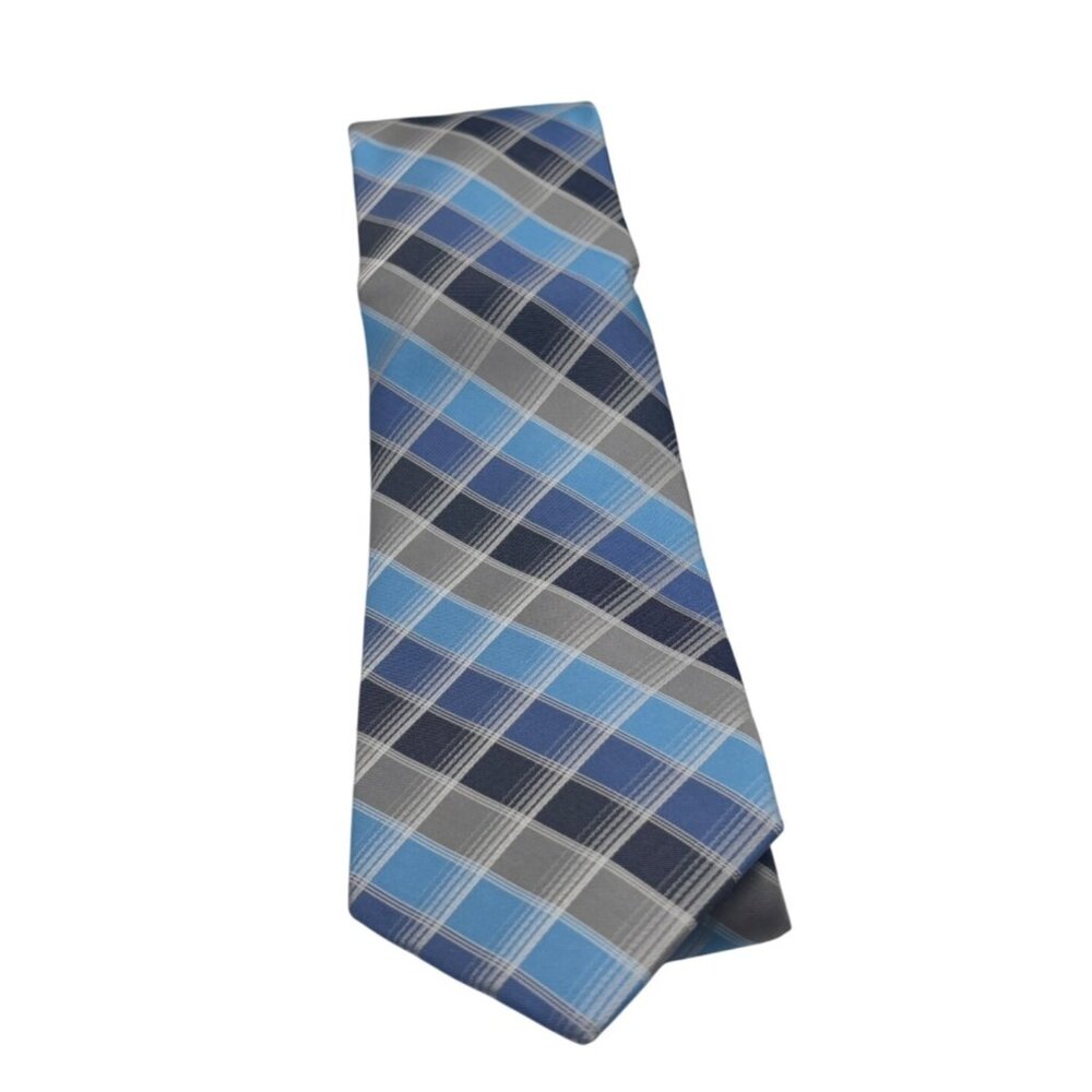 Perry Ellis Portfolio Plaid Silk Necktie, Blue, OS - Picture 3 of 8